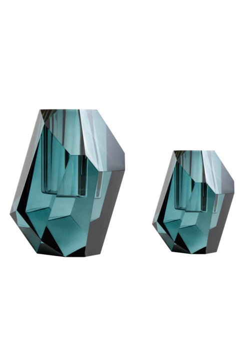 Lunare Gallery Azura hand-cut crystal reed diffuser luxury home fragrance in blue sculptural glass vessel for refined interiors.